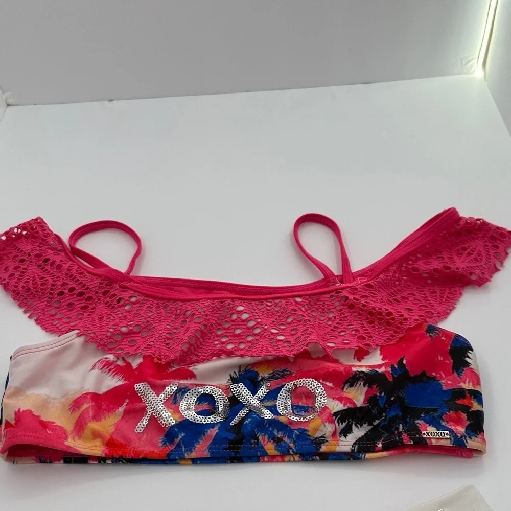 XOXO Pink and Multicolor Tropical Bikini Size 8/10